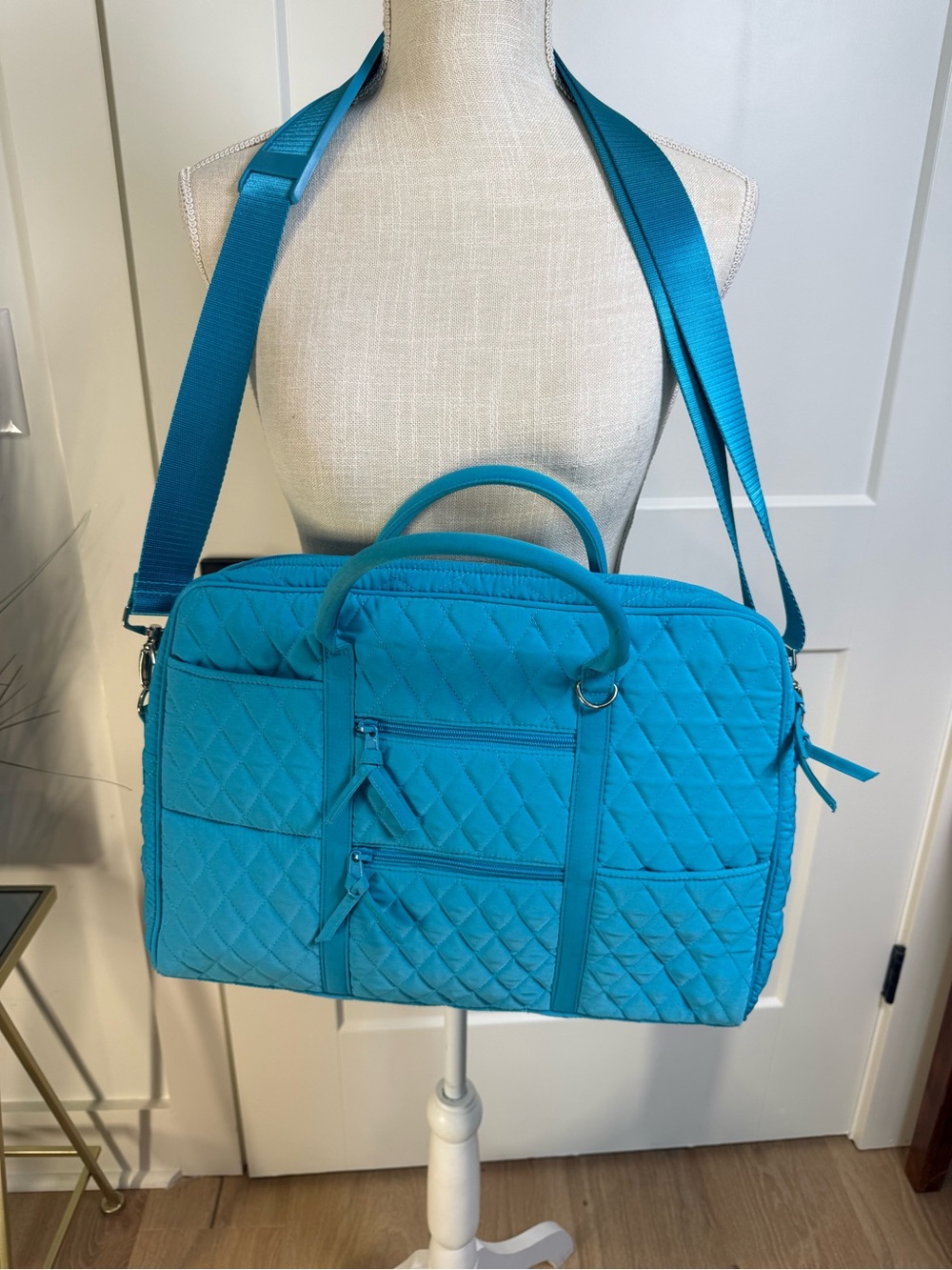 Vera Bradley Turquoise Blue Quilted Laptop Work Bag + Cosmetic Pouch